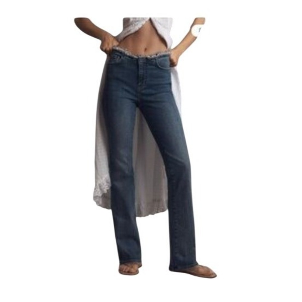 Anthropologie Pilcro Letterpress Frayed Waist Mid-Rise Slim‎ Fit Jeans Blue 26